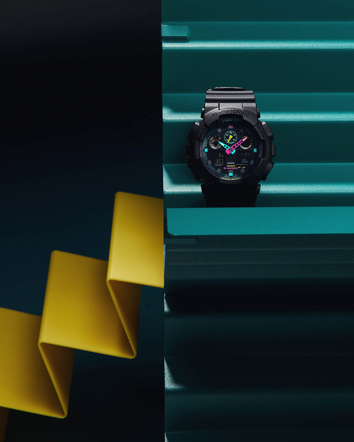 CASIO G-SHOCK GA-100MF-1ADR SPECIAL COLOR ANALOG-DIGITAL BLACK MEN WATCH
