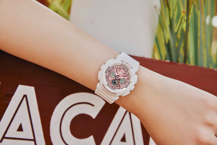 CASIO BABY-G BA-130-7A1DR ANALOG-DIGITAL WHITE PINK WATCH