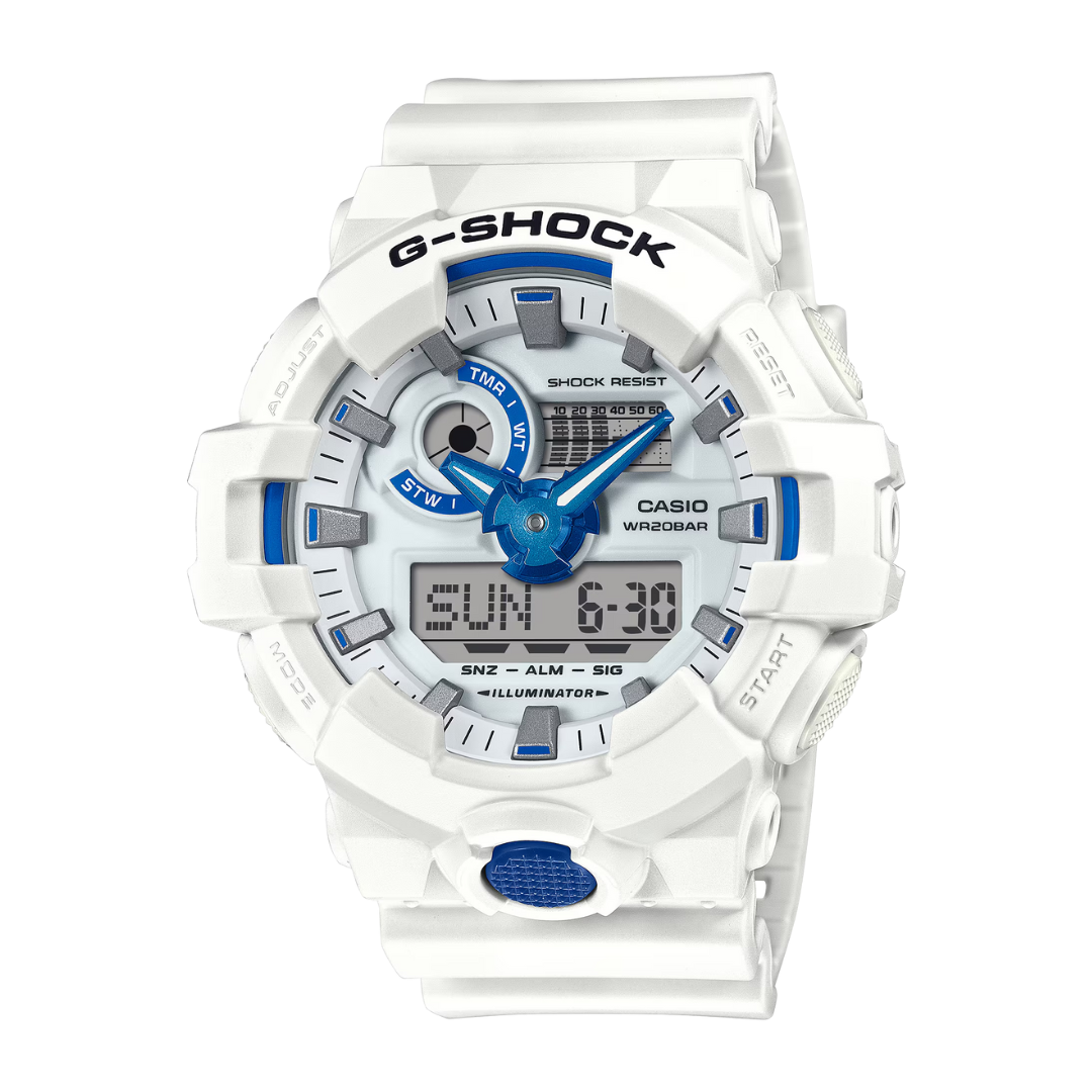 Casio G-Shock GA-700HDS-7ADR White Blue Men Watch City Chain