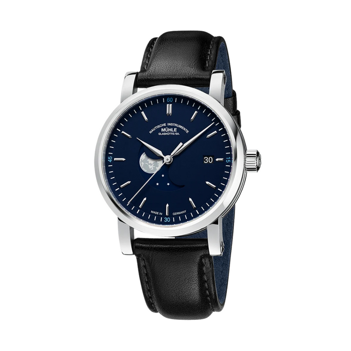 MÜHLE-GLASHÜTTE TEUTONIA IV BLUEMOON M1-44-62-LB AUTOMATIC BLACK PREMIUM-LEATHER STRAP MEN WATCH