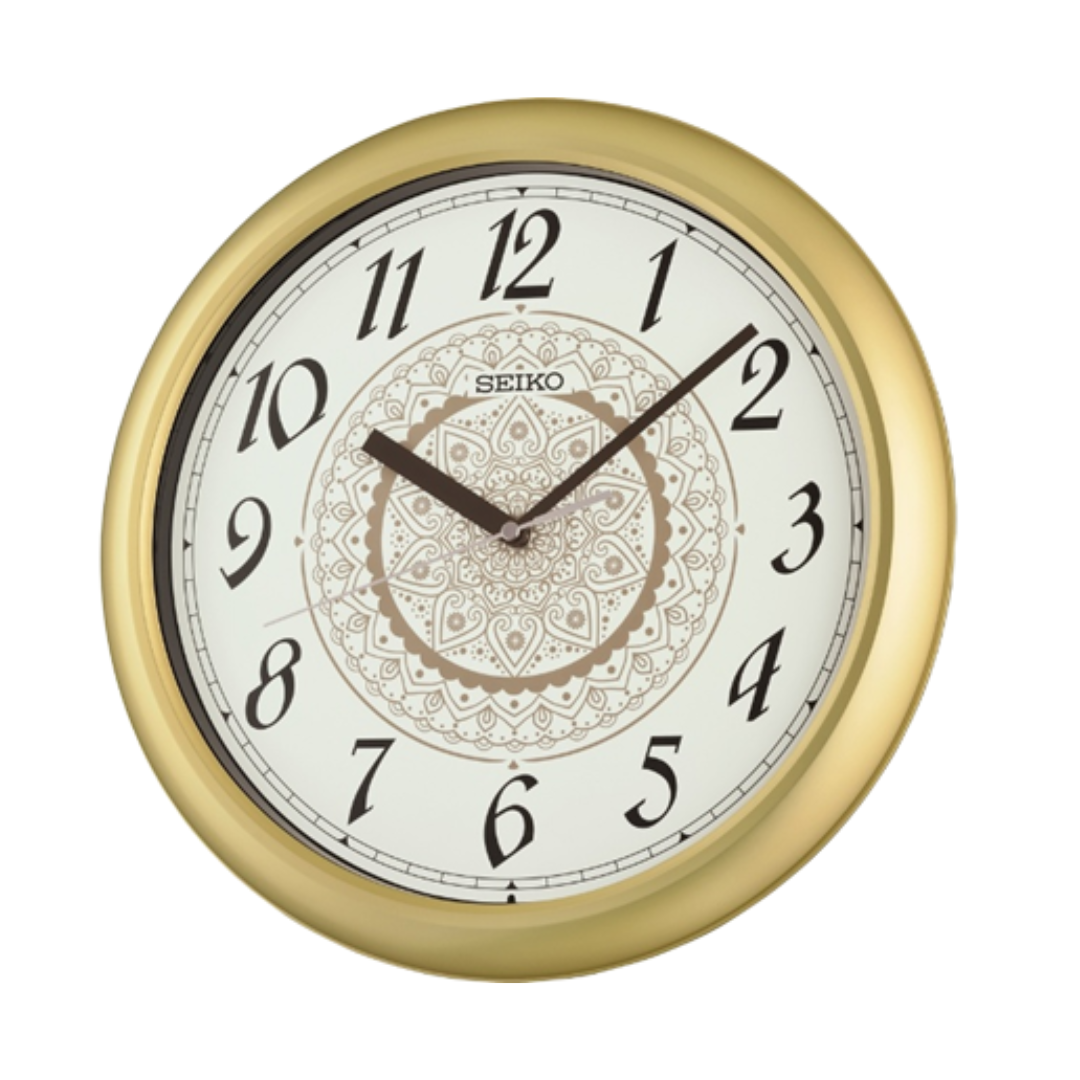 Seiko QHA018F Gold Wall Clock | Mandala Dial & Quiet Sweep | City