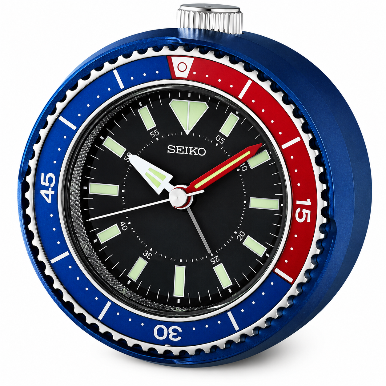 QHE207L Seiko Sports Blue Red Diver Alarm Clock | City Chain