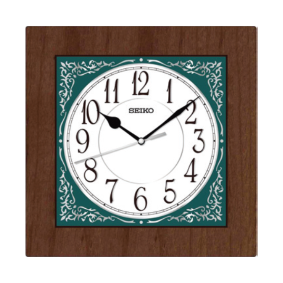 SEIKO 置時計 Sokotron クォーツ Seiko QXA864B Brown Square Wall Clock | Green Dial & Quiet Sweep