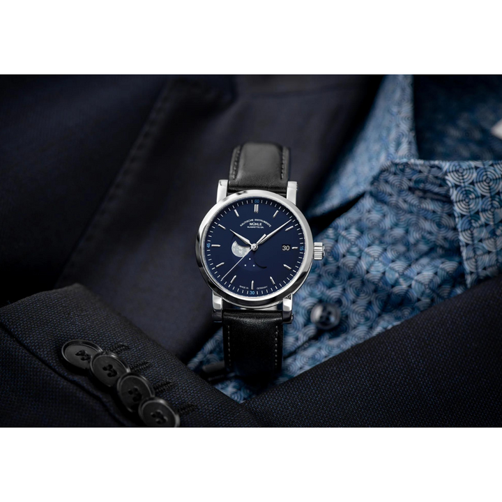 MÜHLE-GLASHÜTTE TEUTONIA IV BLUEMOON M1-44-62-LB AUTOMATIC BLACK PREMIUM-LEATHER STRAP MEN WATCH