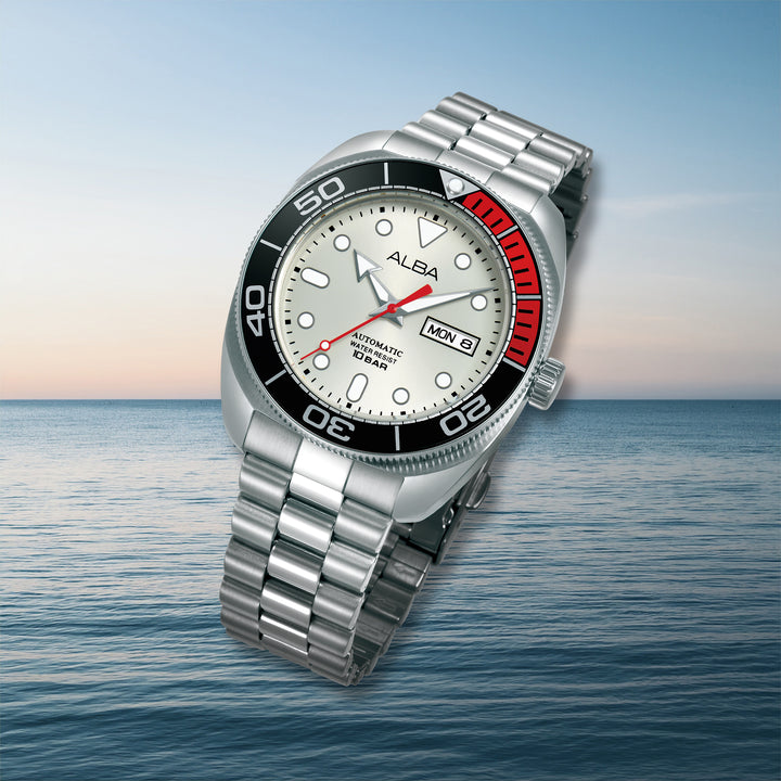 ALBA AL4821X MECHANICAL AUTOMATIC DAY-DATE SILVER GREY DIAL MEN WATCH