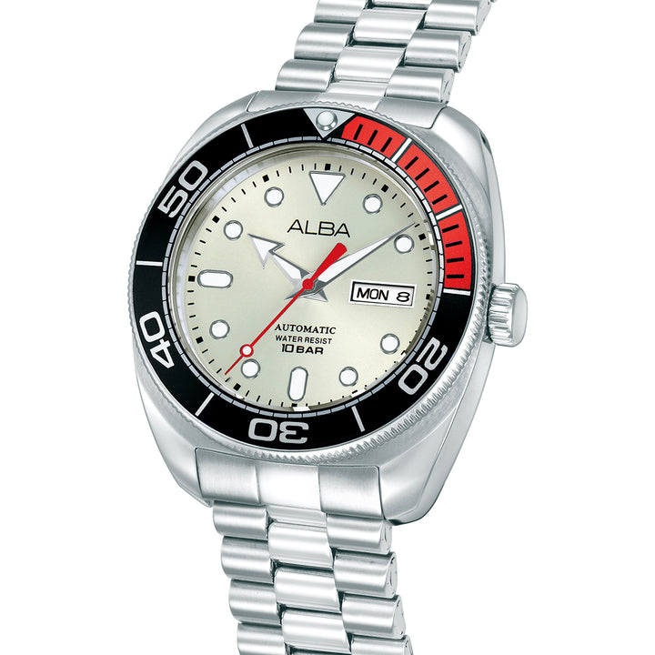 ALBA AL4821X MECHANICAL AUTOMATIC DAY-DATE SILVER GREY DIAL MEN WATCH
