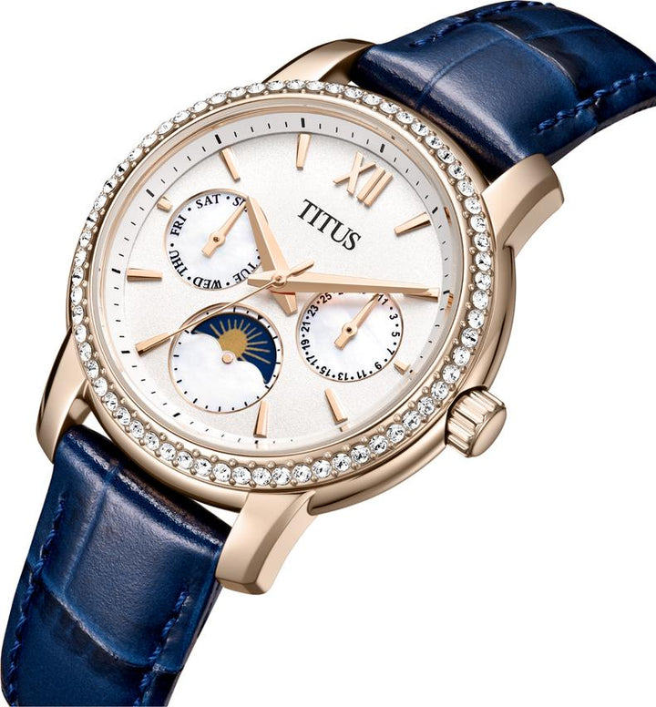 Solvil et Titus Devot W06-03263-007 multi-function silver-white dial blue leather 34.5mm