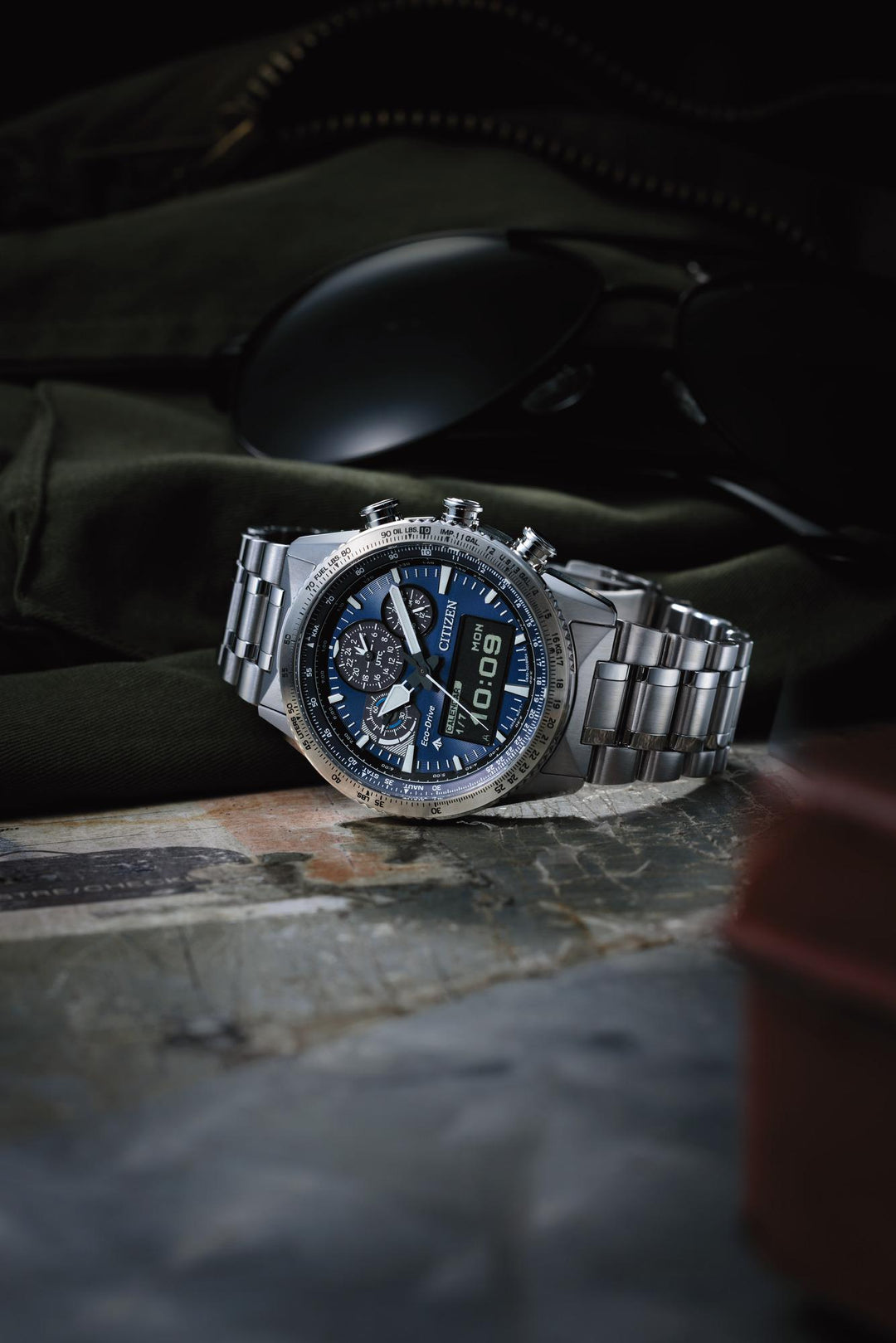 Citizen JV2000-51L Promaster Eco-Drive solar chronograph lifestyle wrist shot