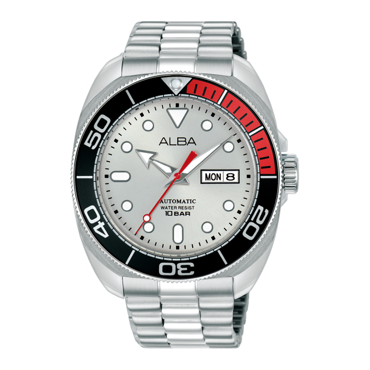 ALBA AL4821X MECHANICAL AUTOMATIC DAY-DATE SILVER GREY DIAL MEN WATCH