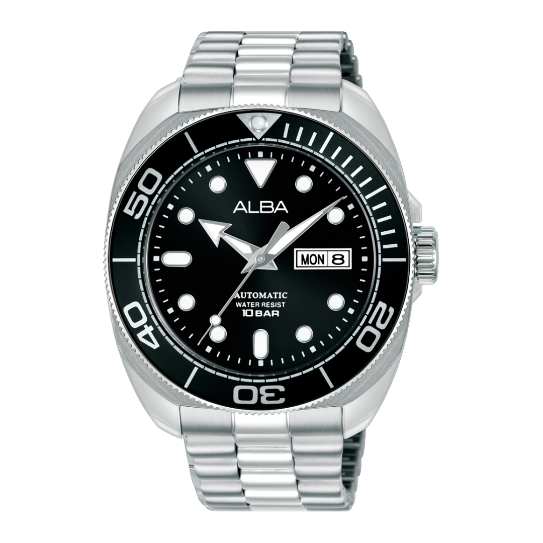 ALBA AL4825X MECHANICAL AUTOMATIC DAY-DATE BLACK DIAL MEN WATCH