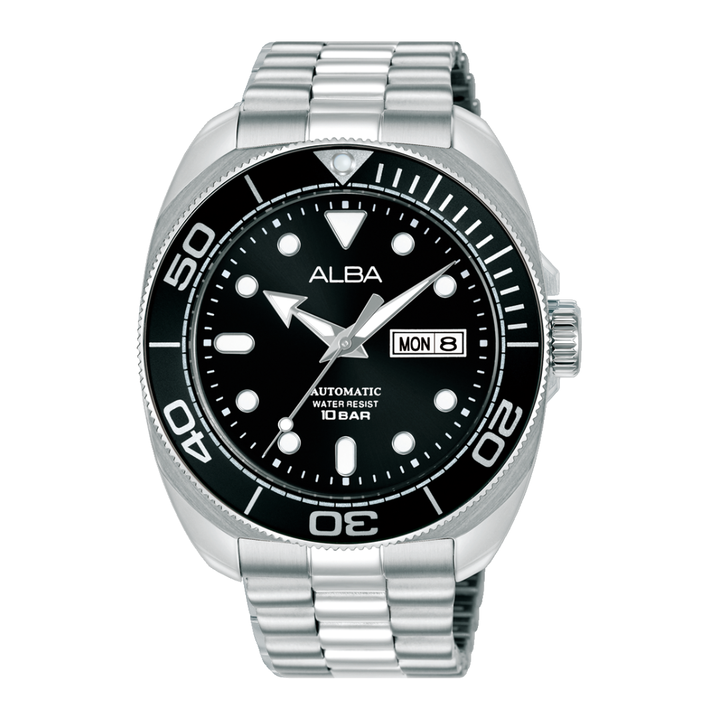 ALBA AL4825X MECHANICAL AUTOMATIC DAY-DATE BLACK DIAL MEN WATCH