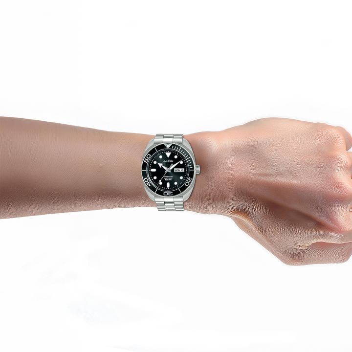 ALBA AL4825X MECHANICAL AUTOMATIC DAY-DATE BLACK DIAL MEN WATCH