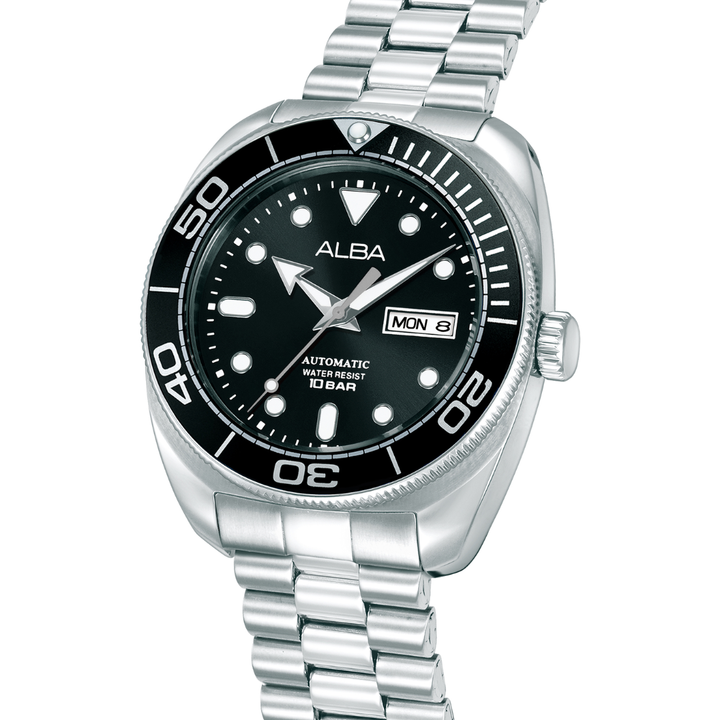 ALBA AL4825X MECHANICAL AUTOMATIC DAY-DATE BLACK DIAL MEN WATCH