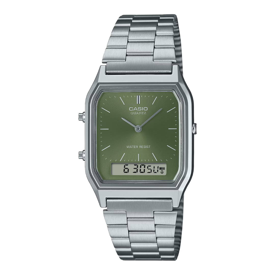 Casio Vintage AQ-230A-3AMQYDF
Green Sunray Dial Front View