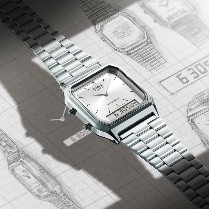 CASIO VINTAGE AQ-230A-7AMQYDF ANALOG-DIGITAL SILVER UNISEX WATCH