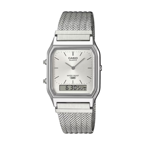 CASIO GENERAL VINTAGE AQ-230EM-7ADF ANALOG-DIGITAL SILVER WOMEN WATCH
