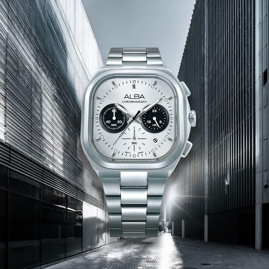 ALBA AT3L07X ACTIVE CHRONOGRAPH WHITE BLACK DIAL MEN WATCH