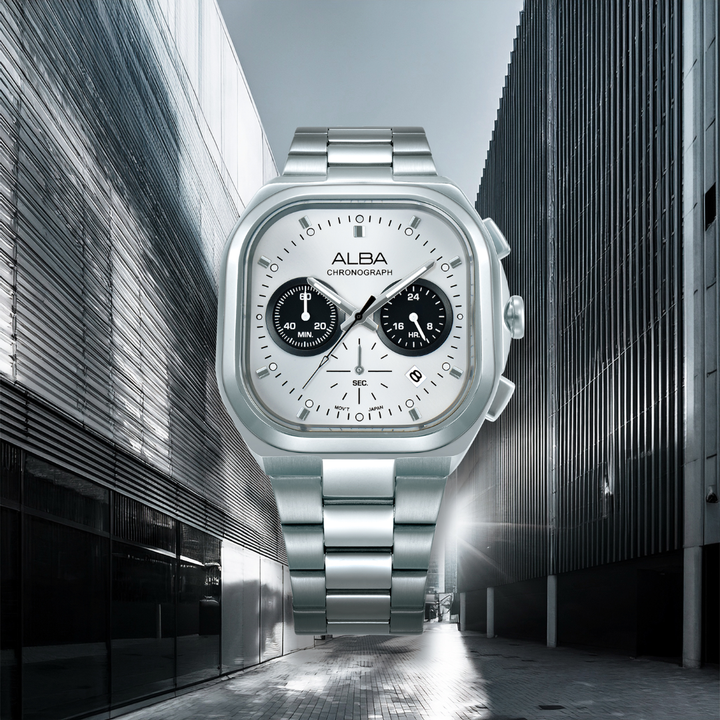 ALBA AT3L07X ACTIVE CHRONOGRAPH WHITE BLACK DIAL MEN WATCH