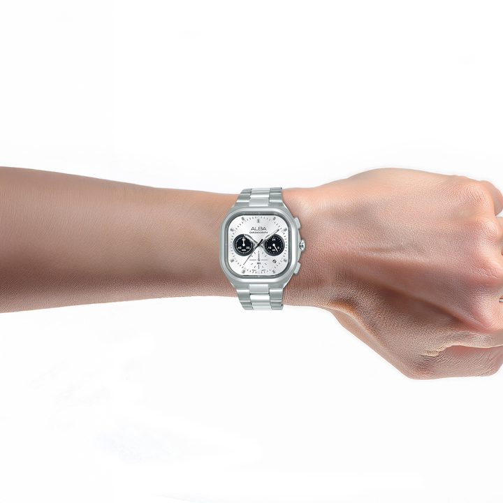 ALBA AT3L07X ACTIVE CHRONOGRAPH WHITE BLACK DIAL MEN WATCH