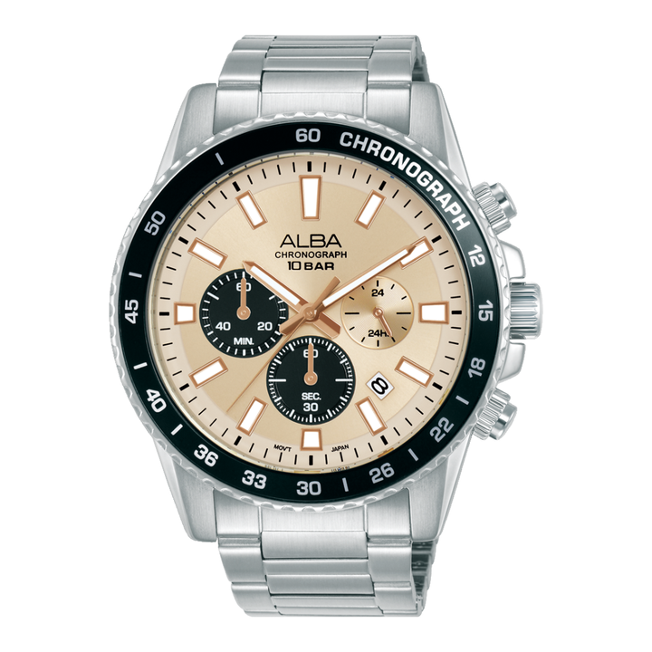 ALBA AT3L09X ACTIVE CHRONOGRAPH IVORY BLACK DIAL MEN WATCH