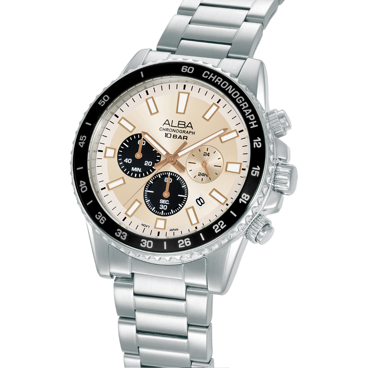 ALBA AT3L09X ACTIVE CHRONOGRAPH IVORY BLACK DIAL MEN WATCH
