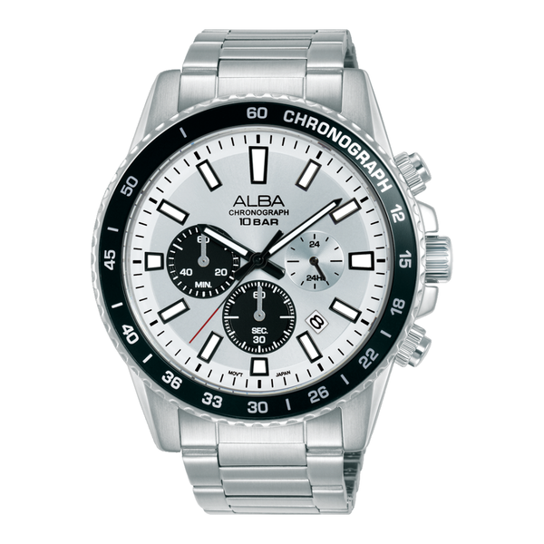 ALBA AT3L19X ACTIVE CHRONOGRAPH SILVER WHITE BLACK DIAL MEN WATCH