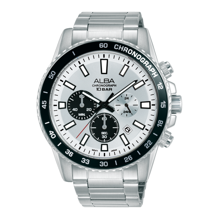 ALBA AT3L19X ACTIVE CHRONOGRAPH SILVER WHITE BLACK DIAL MEN WATCH