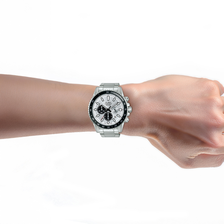ALBA AT3L19X ACTIVE CHRONOGRAPH SILVER WHITE BLACK DIAL MEN WATCH