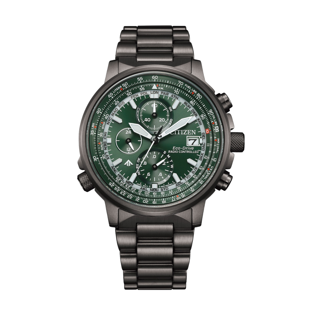 Citizen AT8304-57W Promaster Eco-Drive chronograph green dial stainless steel men's watch