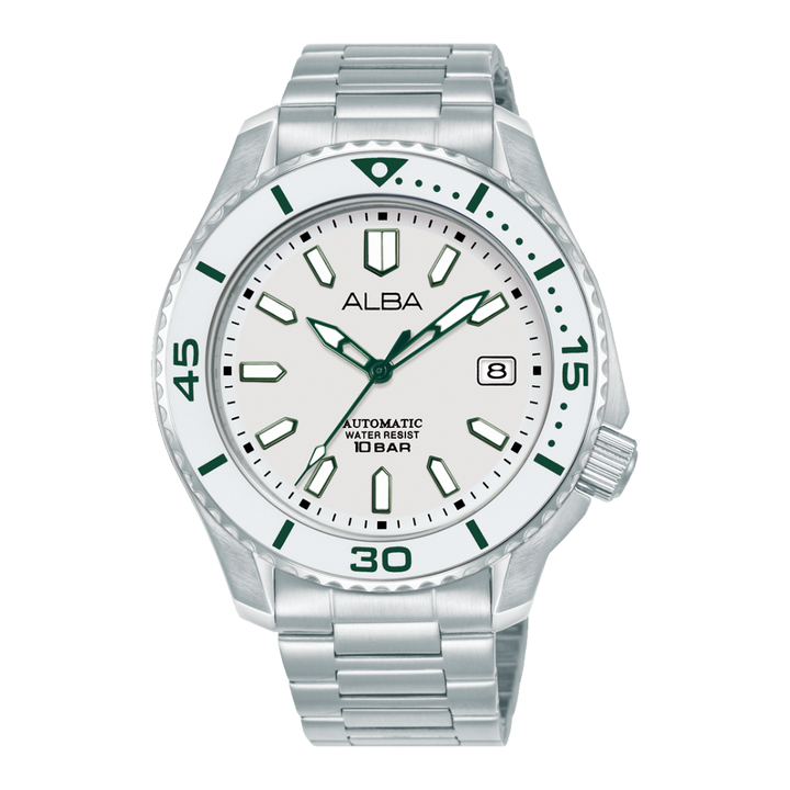 ALBA AU4093X MECHANICAL AUTOMATIC WHITE LUMINOUS DIAL MEN WATCH