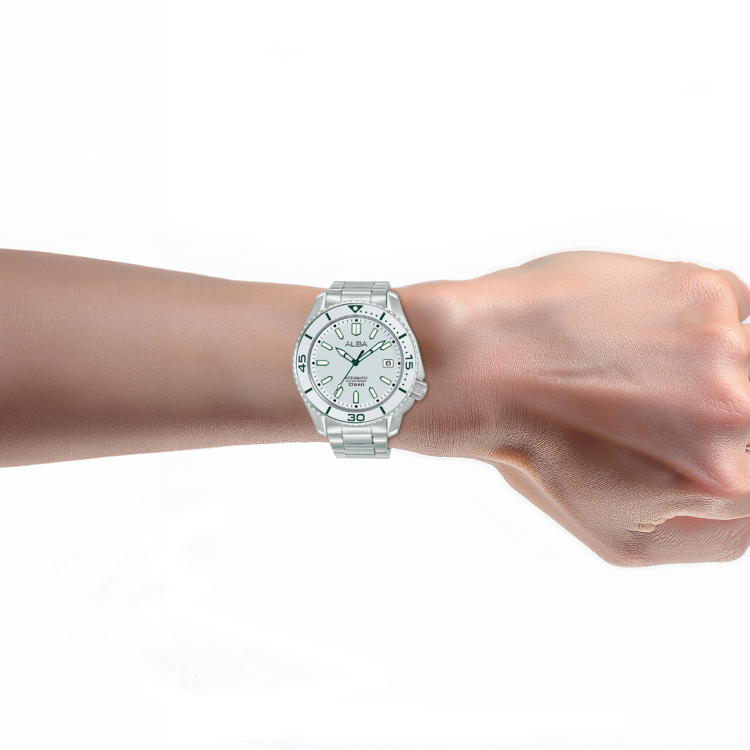 ALBA AU4093X MECHANICAL AUTOMATIC WHITE LUMINOUS DIAL MEN WATCH