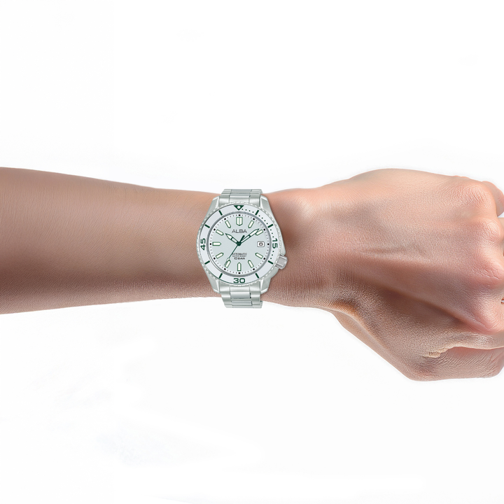 ALBA AU4093X MECHANICAL AUTOMATIC WHITE LUMINOUS DIAL MEN WATCH