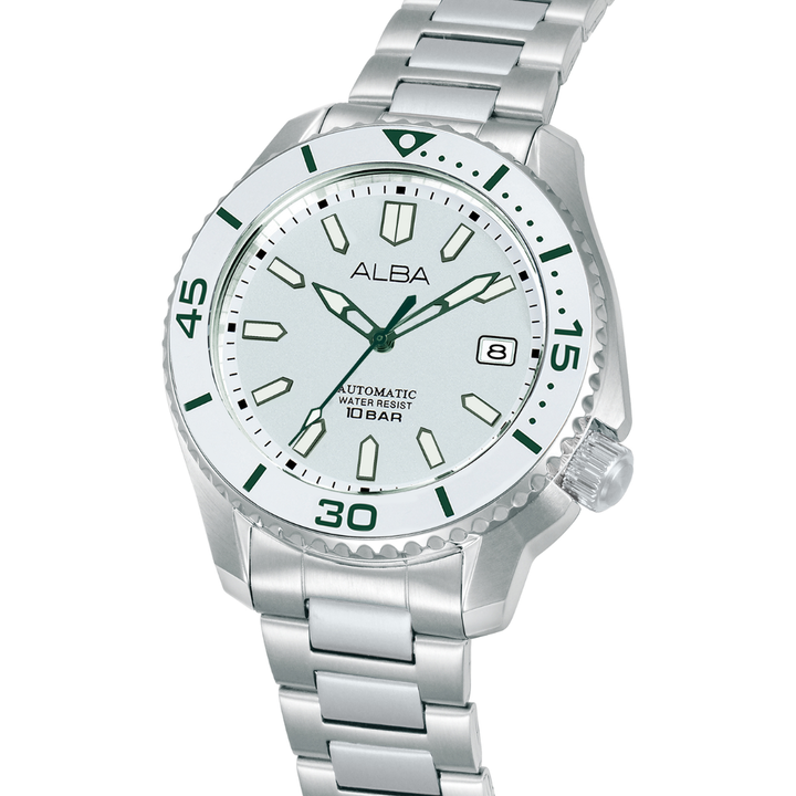 ALBA AU4093X MECHANICAL AUTOMATIC WHITE LUMINOUS DIAL MEN WATCH