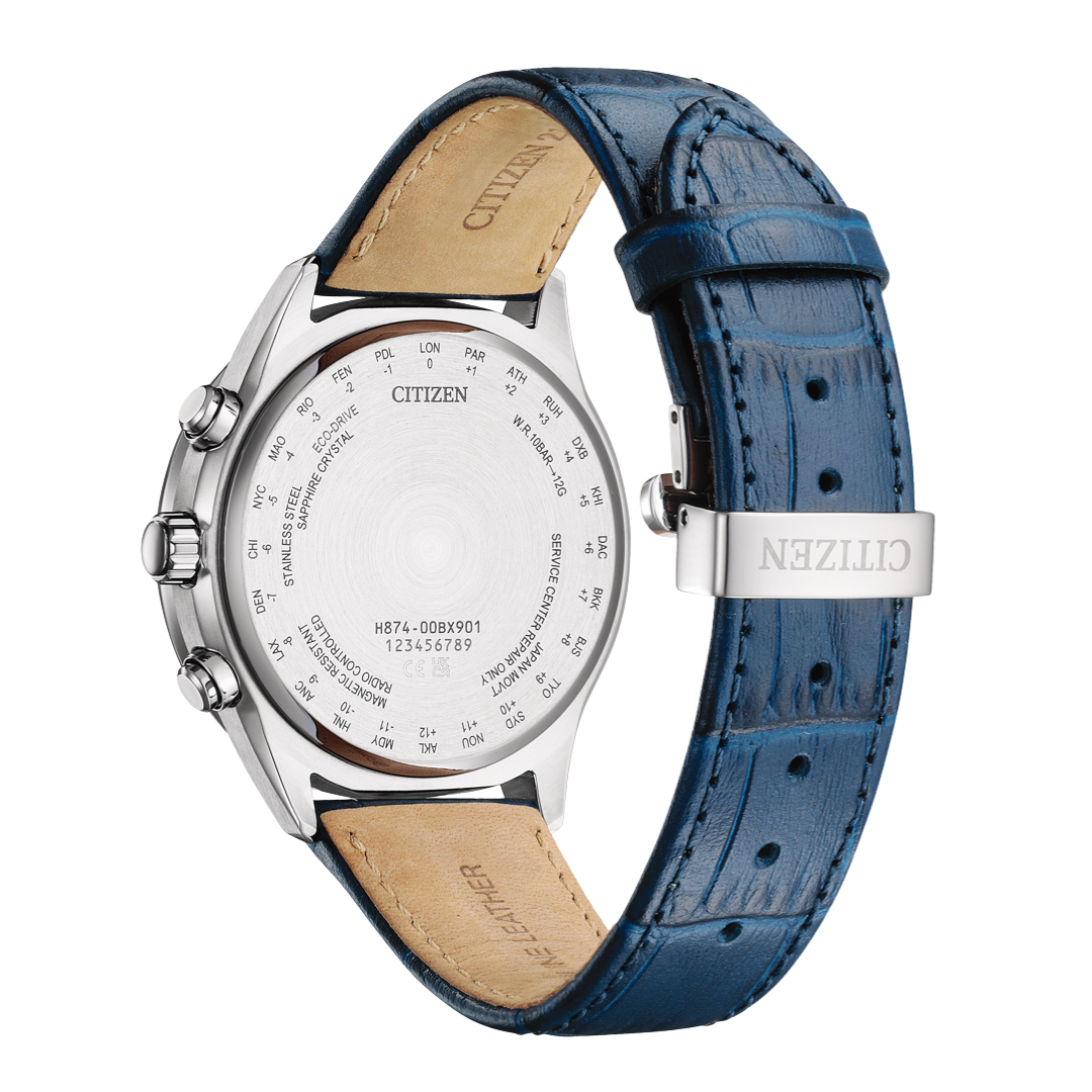 Citizen BY1030-09A double moon phase display Caliber H874 24 time zones leather strap