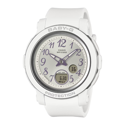 casio baby-g analog digital white resin band women watch front view