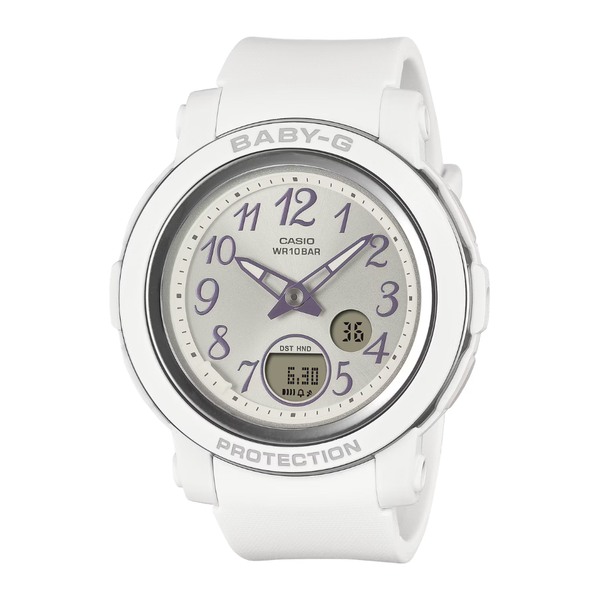 casio baby-g analog digital white resin band women watch front view