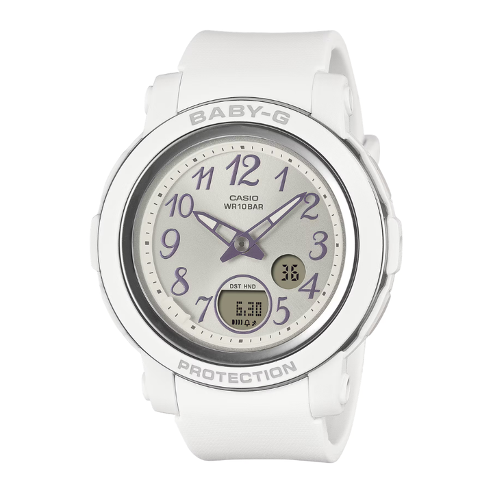 casio baby-g analog digital white resin band women watch front view