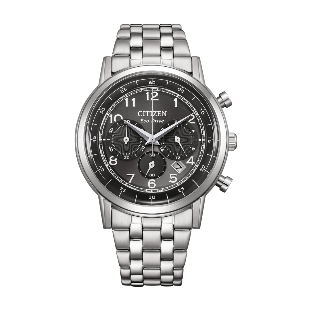 Citizen CA4630-53E Eco-Drive chronograph black dial silver steel bracelet men's watch
