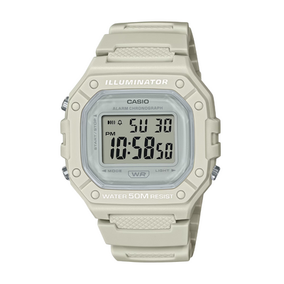 Casio W-218HC-8AVDF Illuminator all-white resin 7-year battery LED 50m