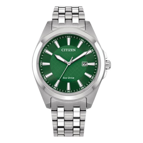 citizen eco-drive green dial stainless steel men watch front view