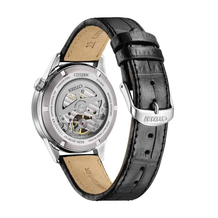CITIZEN MECHANICAL NH9138-15A BLACK LEATHER STRAP MEN WATCH