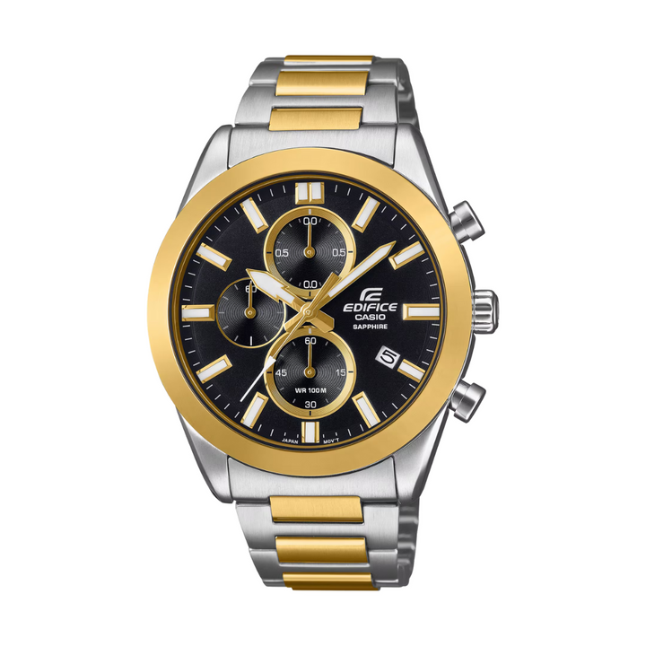 Casio Edifice EFB-710SG-1AVUDF black dial gold accents 48mm sapphire 3-year battery 100m