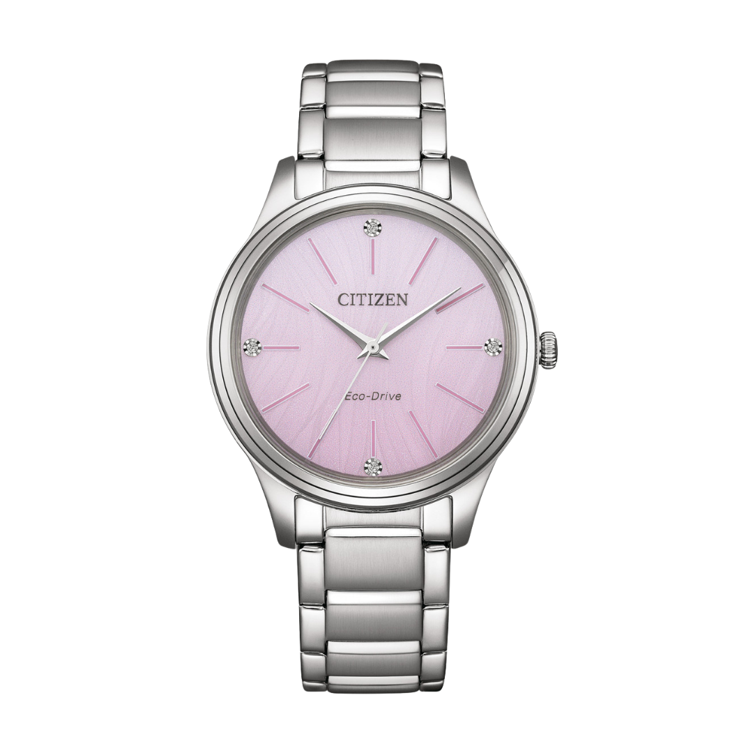 Citizen EM1220-58X Eco-Drive purple dial stainless steel women's watch