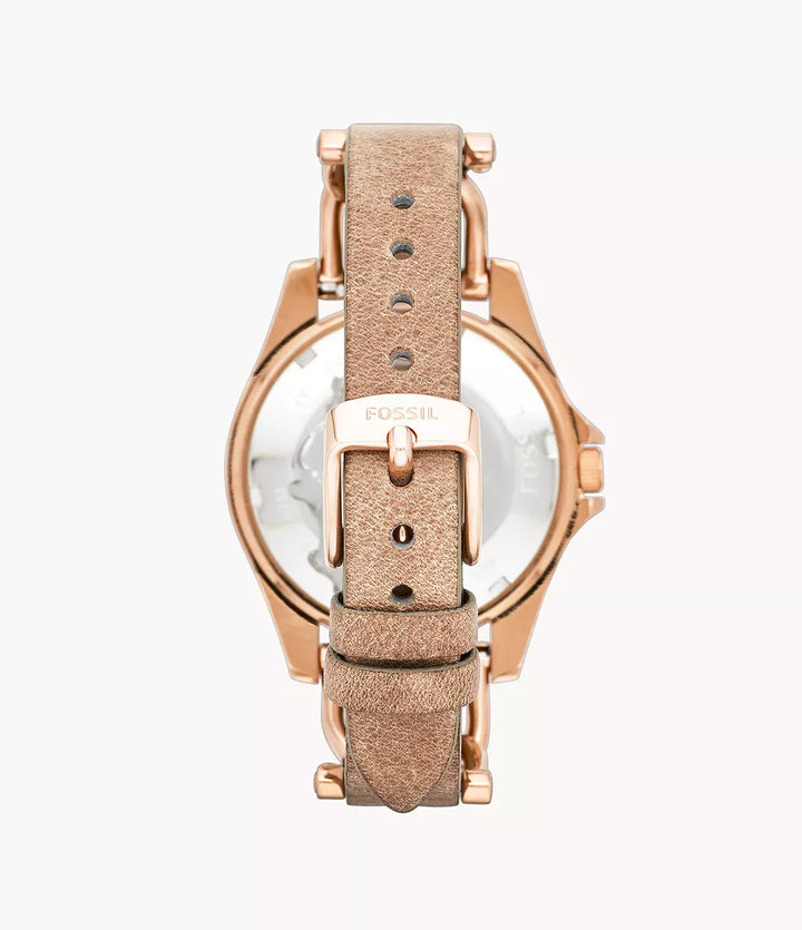 FOSSIL ES3466 RILEY MULTIFUNCTION ROSE-TONE & SAND LEATHER WOMEN WATCH