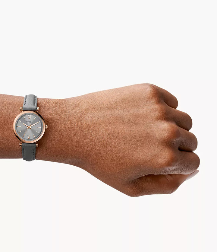 FOSSIL ES5068 CARLIE MINI THREE-HAND GRAY LEATHER WOMEN WATCH