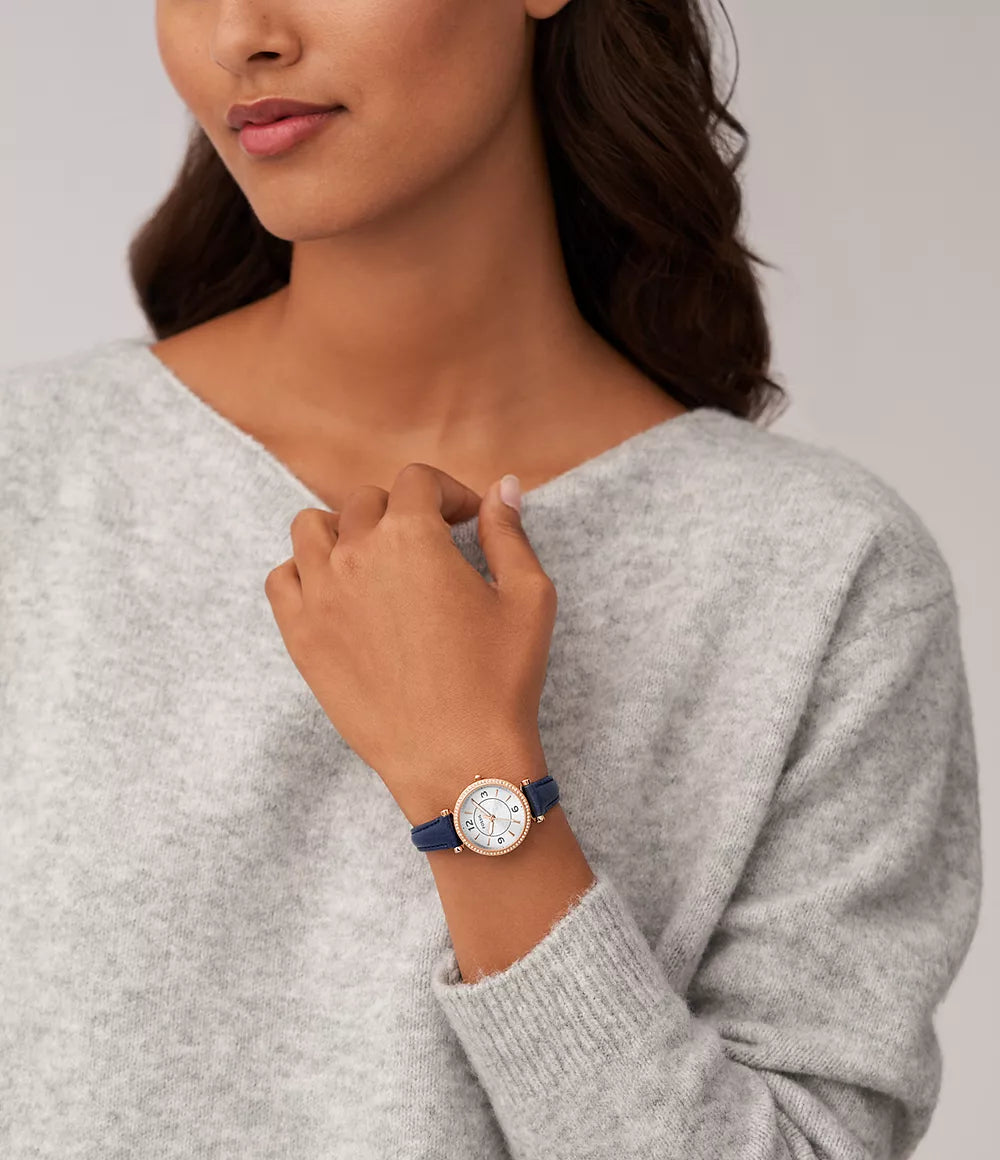 Fossil women's 2025 blue leather watch