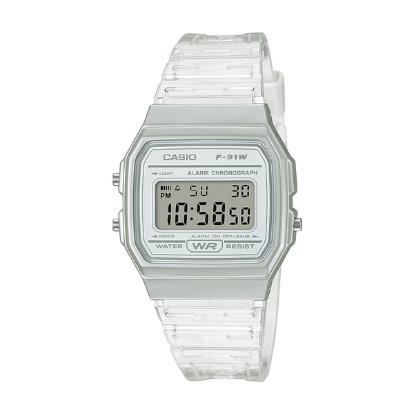 Casio F-91WS-7DF digital women watch with white resin strap and LED backlight