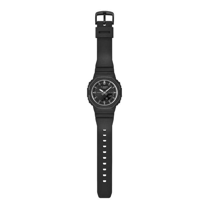 Casio G-Shock GMA-P2110 black women's watch lifestyle shot with street style aesthetic