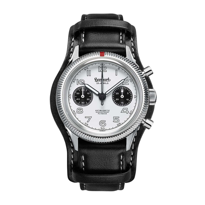 HANHART 417 ES 1954 FLYBACK PANDA 39 PIONEER H701.201-7010 CHRONOGRAPH LEATHER MEN WATCH