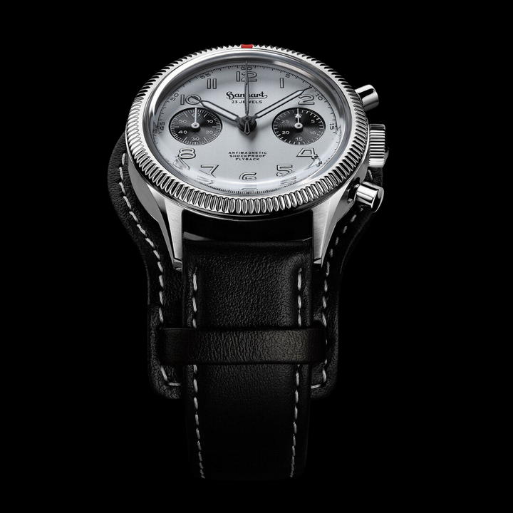HANHART 417 ES 1954 FLYBACK PANDA 39 PIONEER H701.201-7010 CHRONOGRAPH LEATHER MEN WATCH